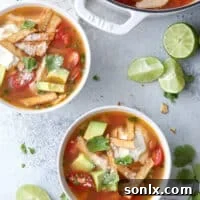 This chicken tortilla soup is easy to make and always a crowd pleaser!
