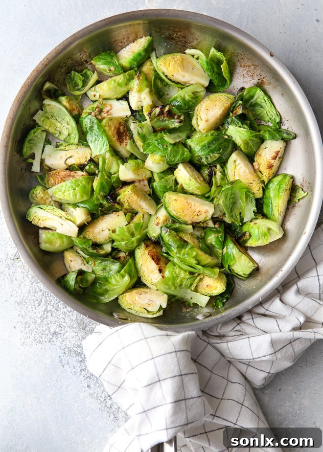 Flavorful and delicious brussels sprouts sauteed with maple syrup and dijon mustard