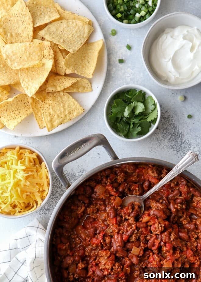 Various gathered toppings for chili cheese nachos, including shredded cheese, sour cream, green onions, and cilantro.