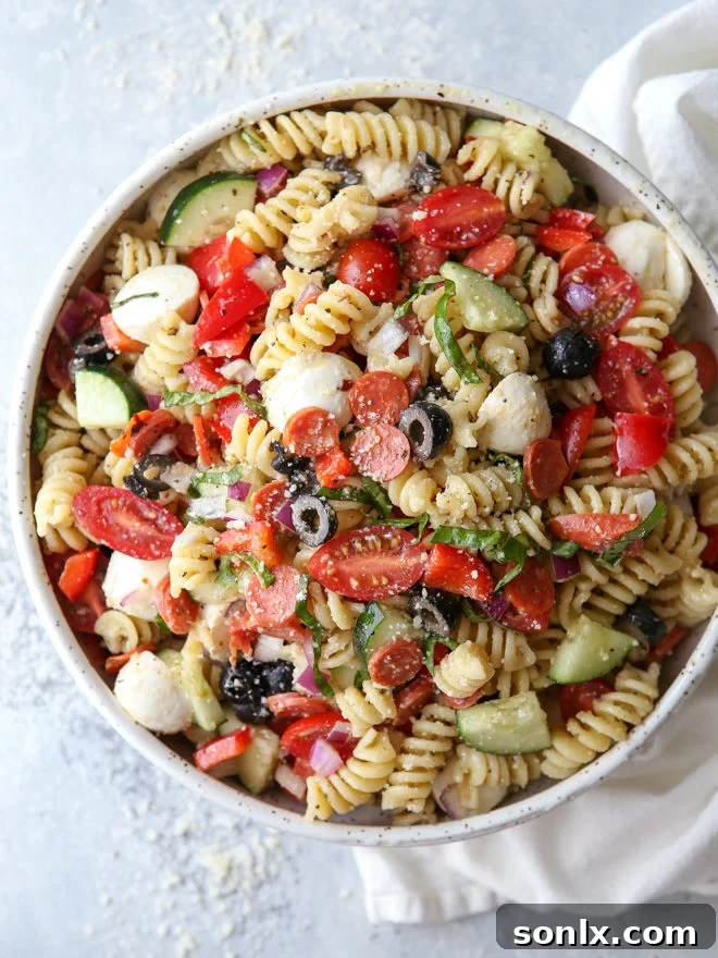 A vibrant and delicious Italian pasta salad, perfect for any gathering.