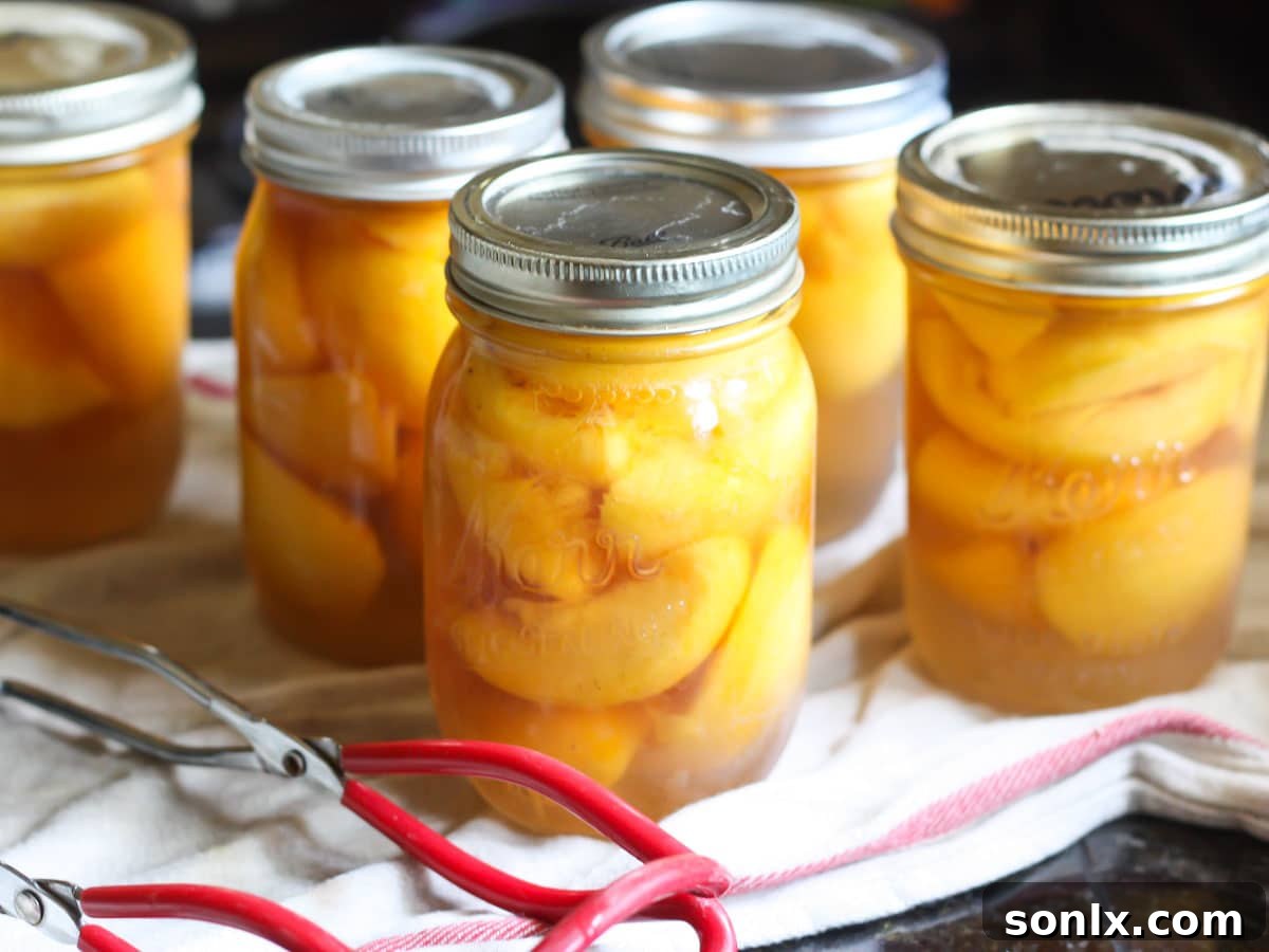 canned peaches in jars