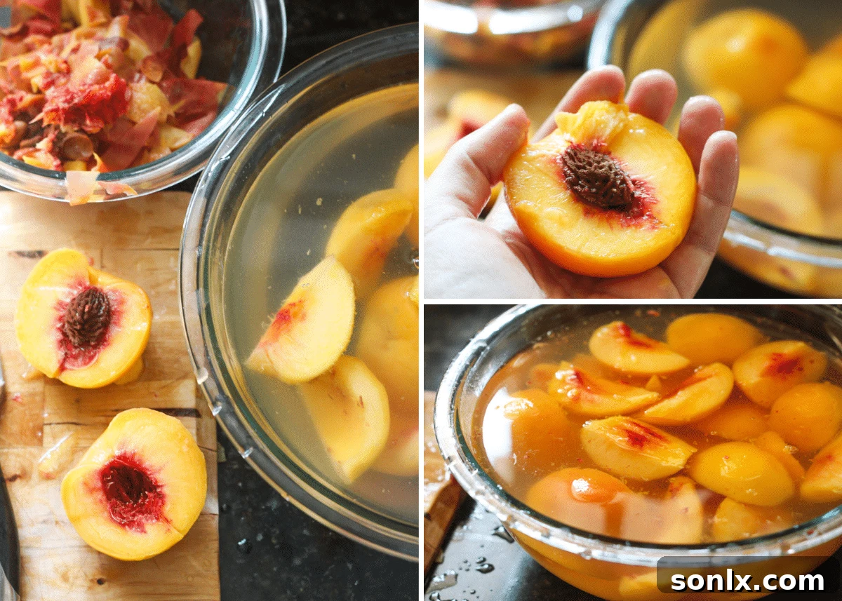 slicing and peeling peaches for canning