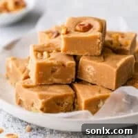 sliced brown sugar fudge on a plate