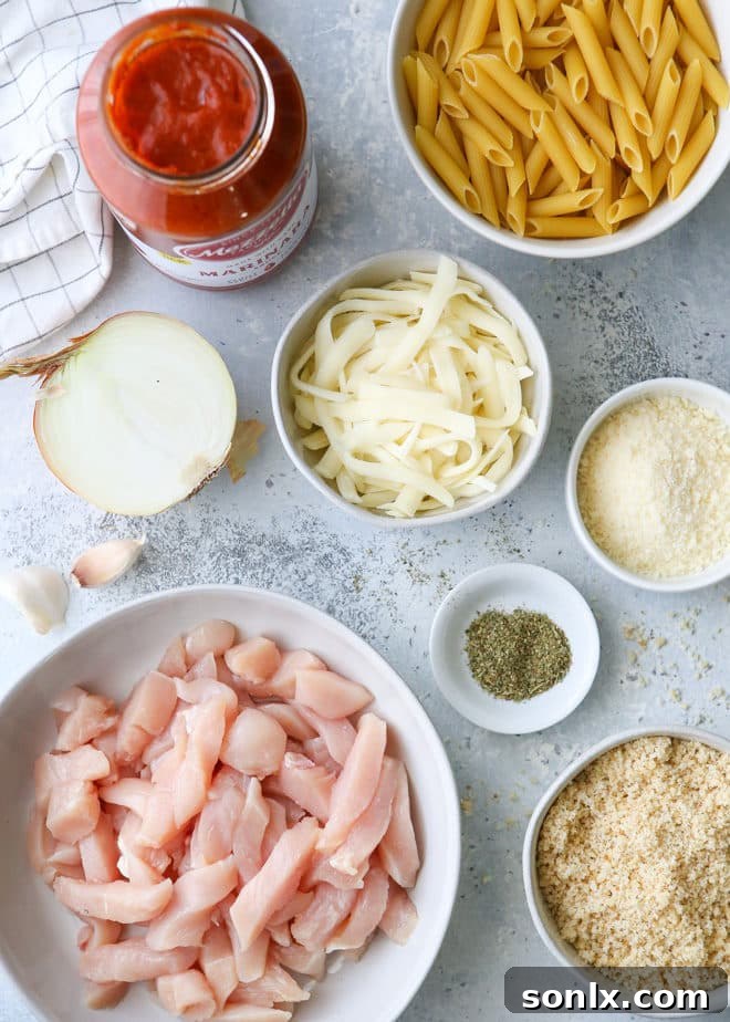 Golden Chicken Parmesan Pasta Skillet 3 All the ingredients you'll need to make this chicken parmesan pasta skillet
