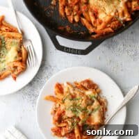 Golden Chicken Parmesan Pasta Skillet 7 This chicken parmesan pasta skillet has all the flavors of the classic favorite in an easy one-pot meal!