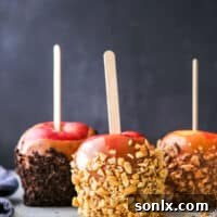 close up of homemade caramel apples