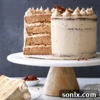 This brown sugar cinnamon layer cake is full of autumn flavor and spice, with moist cake layers and the fluffiest buttercream frosting!
