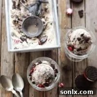 Peppermint Cookies and Cream Ice Cream with a scoop
