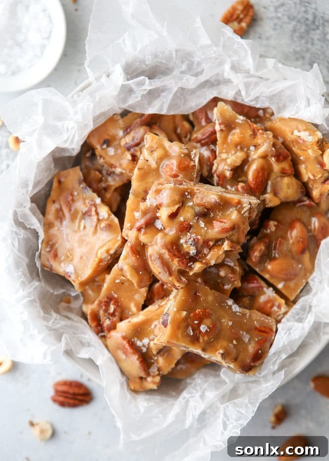 This salted caramel nut brittle is a great holiday treat or edible gift!