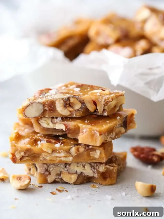 stacked mix nut brittle candy