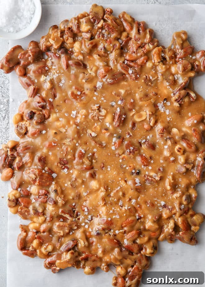 This salted caramel nut brittle is a great holiday treat or edible gift!