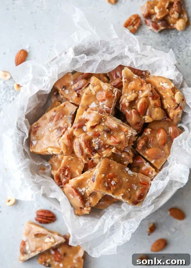 This salted caramel nut brittle is a great holiday treat or edible gift!