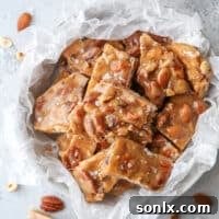 This salted caramel nut brittle is a great holiday treat or edible gift!