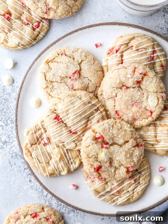 Super soft and chewy white chocolate peppermint cookies, perfectly baked and ready for holiday enjoyment