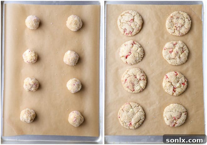 A plate of super soft and chewy white chocolate peppermint cookies, perfectly arranged for sharing.