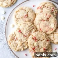 Super soft and chewy white chocolate peppermint cookies, a delightful holiday treat