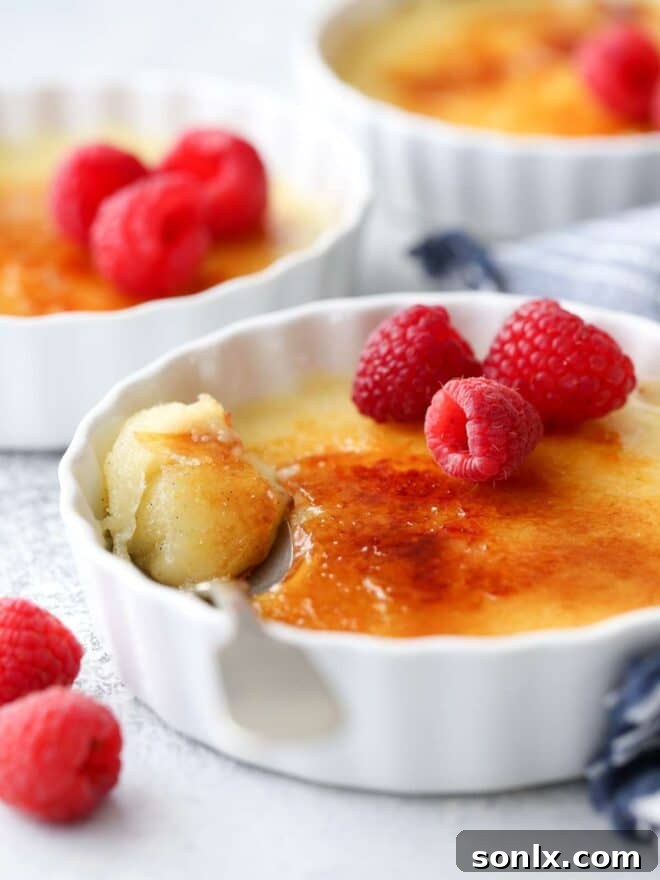 close up of spoon in creme brulee