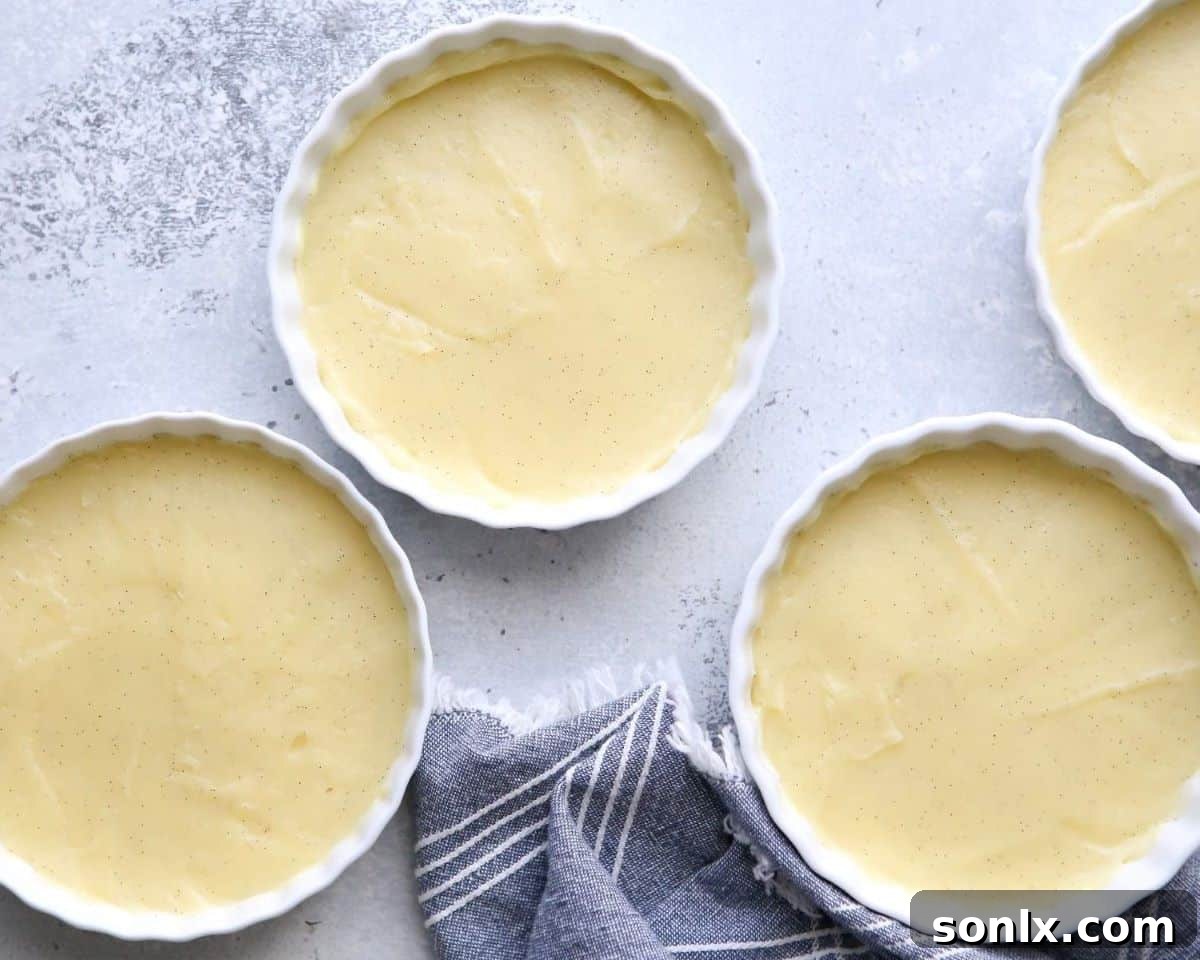 custard spread into ramekins
