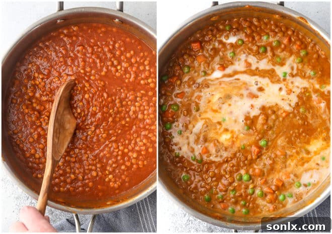 Making coconut curry lentils