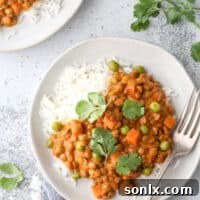 Serve this rich and flavorful coconut curry lentils dish with rice or flatbread for an easy and very satisfying meal.