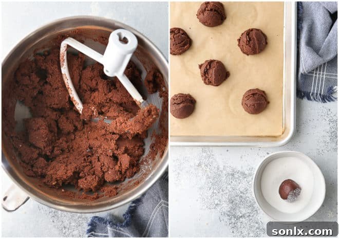 Mixing chocolate cookie dough in a stand mixer