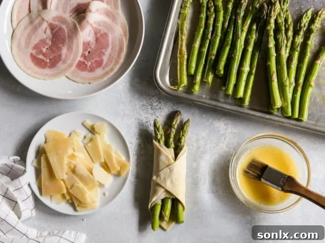 Asparagus, pancetta, and puff pastry bundles are perfect for spring entertaining and special events.
