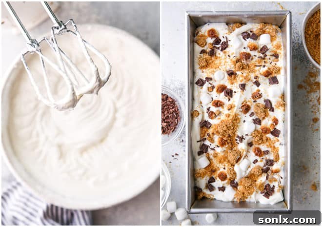 s'mores ice cream filling and assembling ice cream