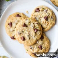 A beautiful plate of freshly baked zucchini chocolate chip cookies