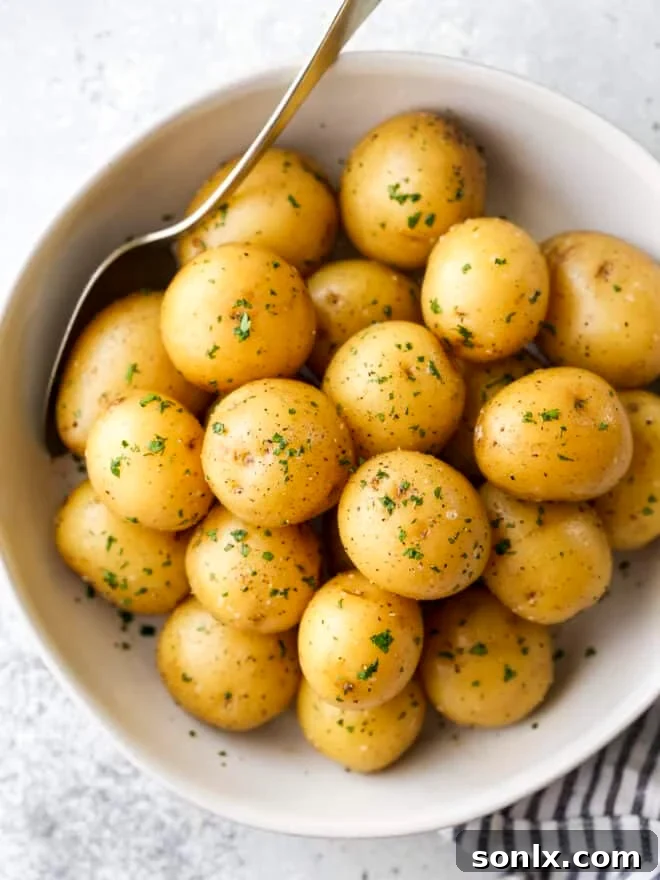 buttery boiled potatoes in a serving bow