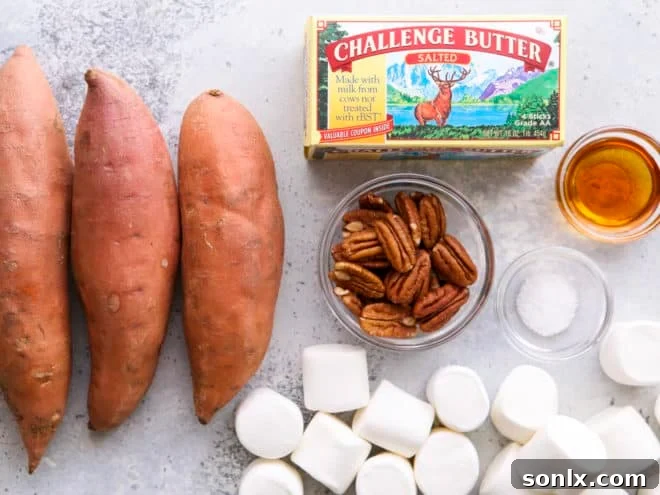 Ingredients for sweet potato bites laid out on a surface.