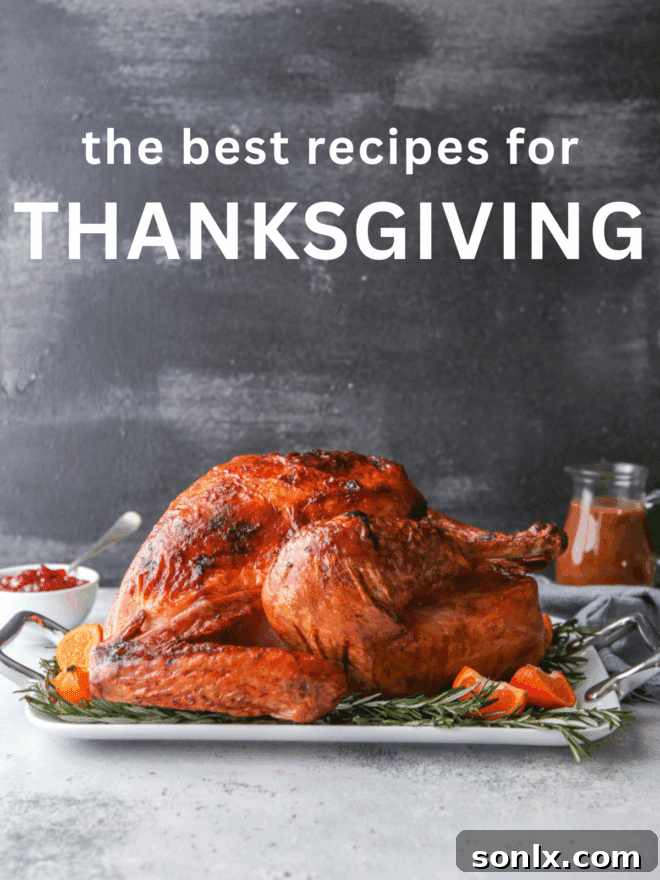 A beautifully set Thanksgiving table, overflowing with a variety of delicious holiday dishes, from roasted turkey to festive sides and desserts, ready for a family feast.
