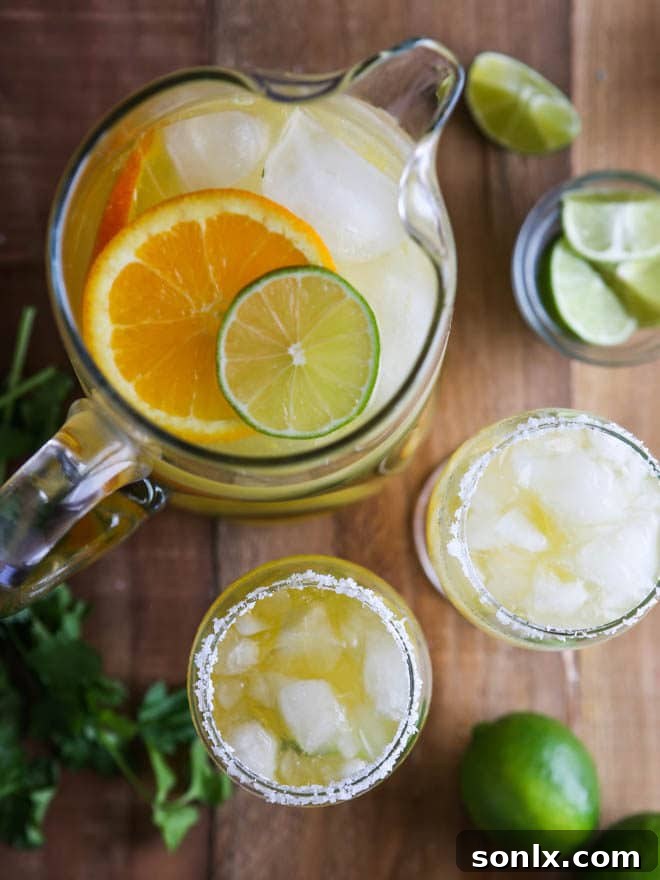 Close-up of Margarita Sangria cocktail in a glass with lime and orange garnish