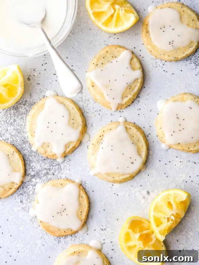 lemon poppy seed shortbread cookies and lemon icing