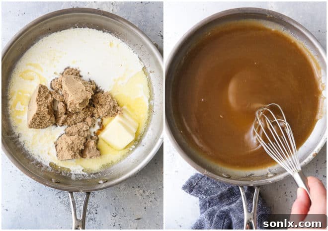 Making caramel sauce in a saucepan
