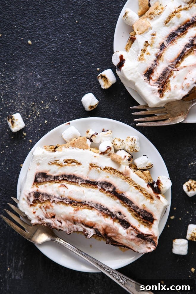 No-campfire required for this S'mores No-Bake Icebox Cake!