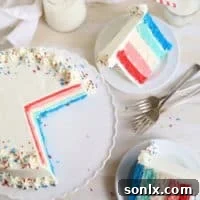 Red, white and blue ombré cake from completelydelicious.com. Perfect for the 4th of July!