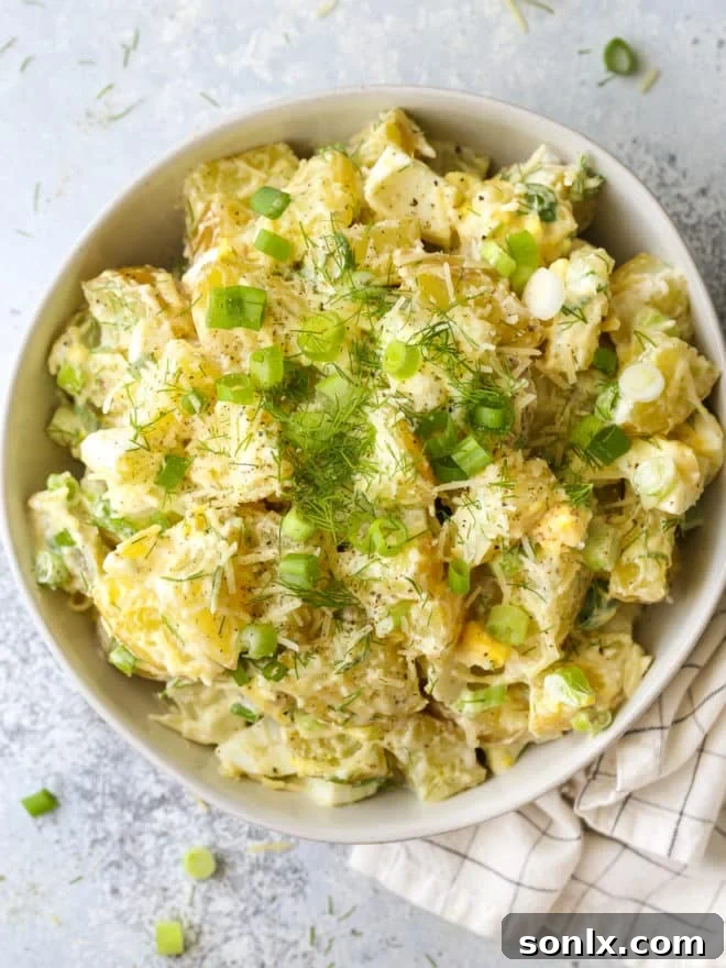 the best potato salad in a bowl