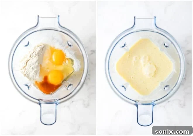 blending ingredients to make crepe batter