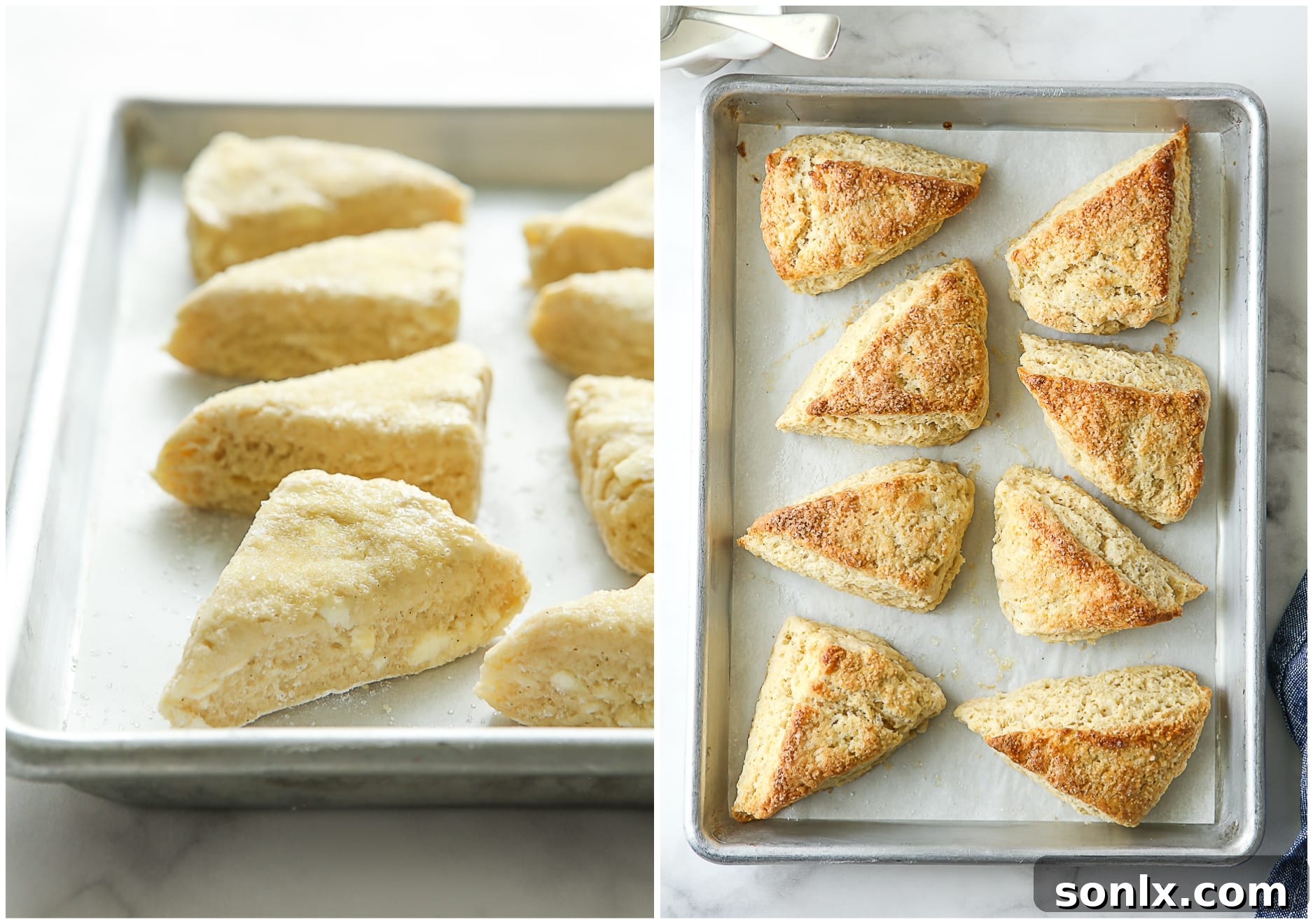 vanilla bean scones before and after baking