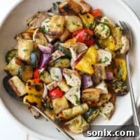 Grilled chicken and vegetable panzanella salad from completelydelicious.com