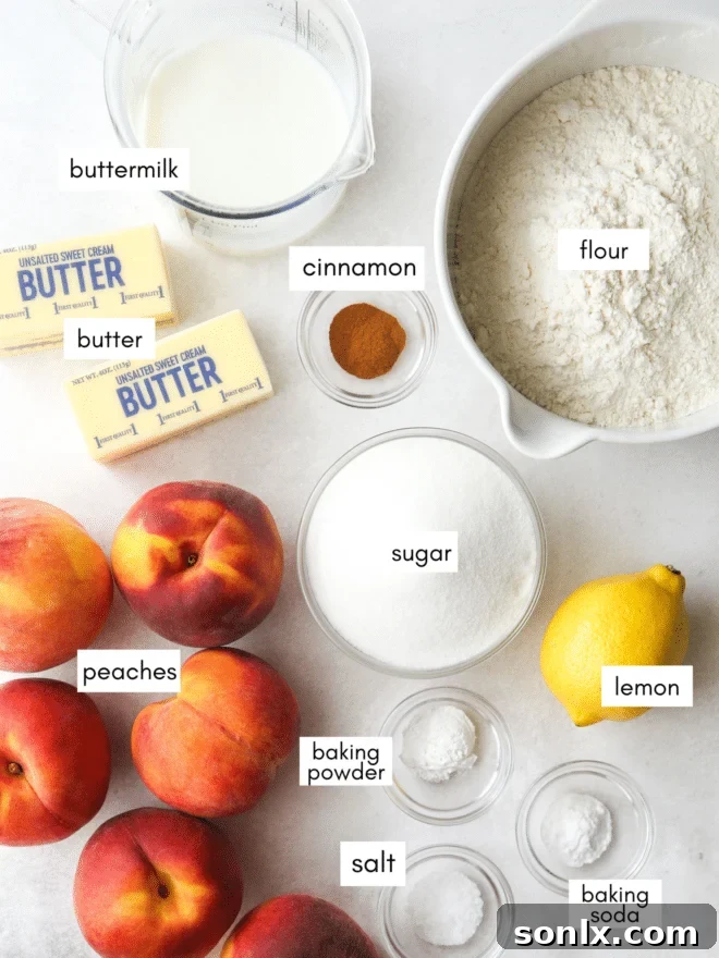 A selection of fresh, ripe peaches, showcasing their vibrant color and readiness for baking.