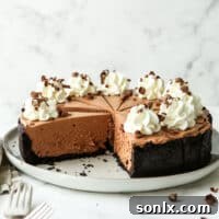side view of no-bake chocolate cheesecake