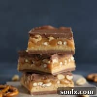 Chocolate, Peanut Butter, Caramel and Pretzel Candy Bars (Homemade Take 5 Bars)