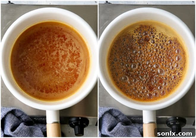 Sugar and water mixture simmering and beginning to caramelize with the wet method.