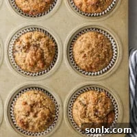 closeup of bran muffins in muffin pan