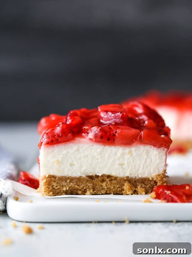 These no-bake strawberry cheesecake bars are a fun, easy, and delicious summer dessert!