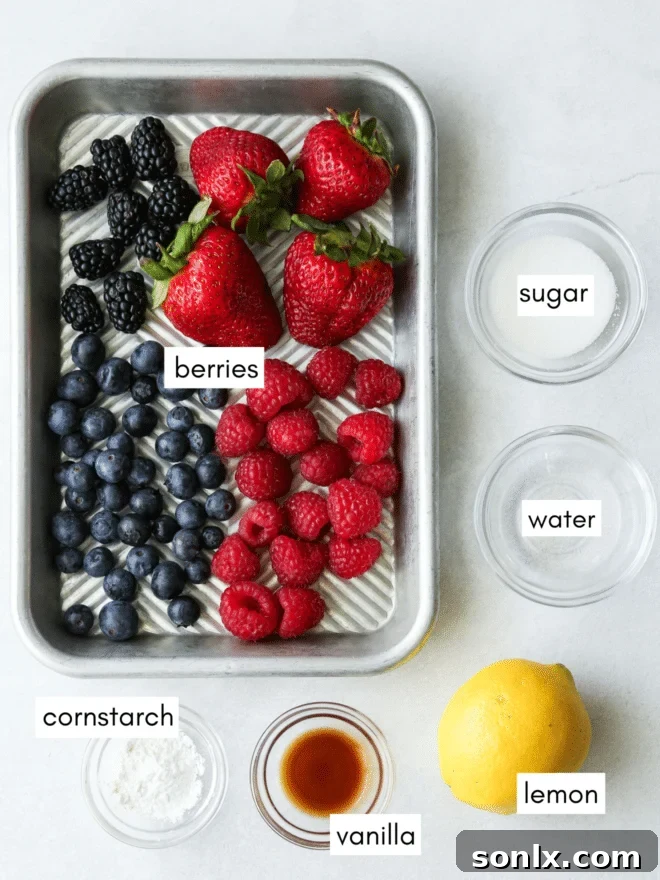 berry compote ingredients measured out