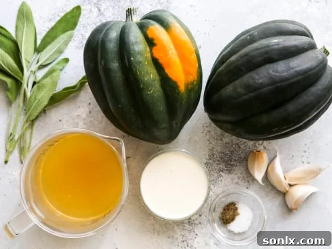 ingredients for roasted acorn squash with sage cream sauce