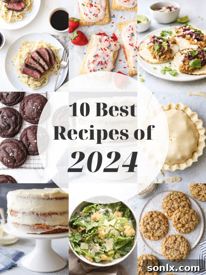 A vibrant collage featuring the top-rated recipes from Completely Delicious in 2024, showcasing a year of culinary favorites.
