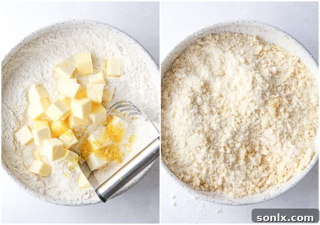 cutting in dry ingredients for berry crumb bars